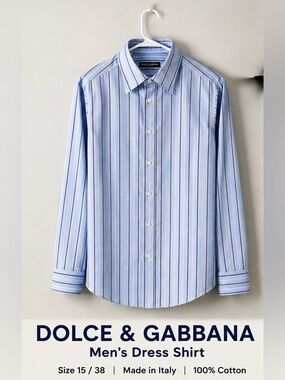 Dolce & Gabbana Blue Striped Dress Shirt 15/38 Made in Italy Button Front